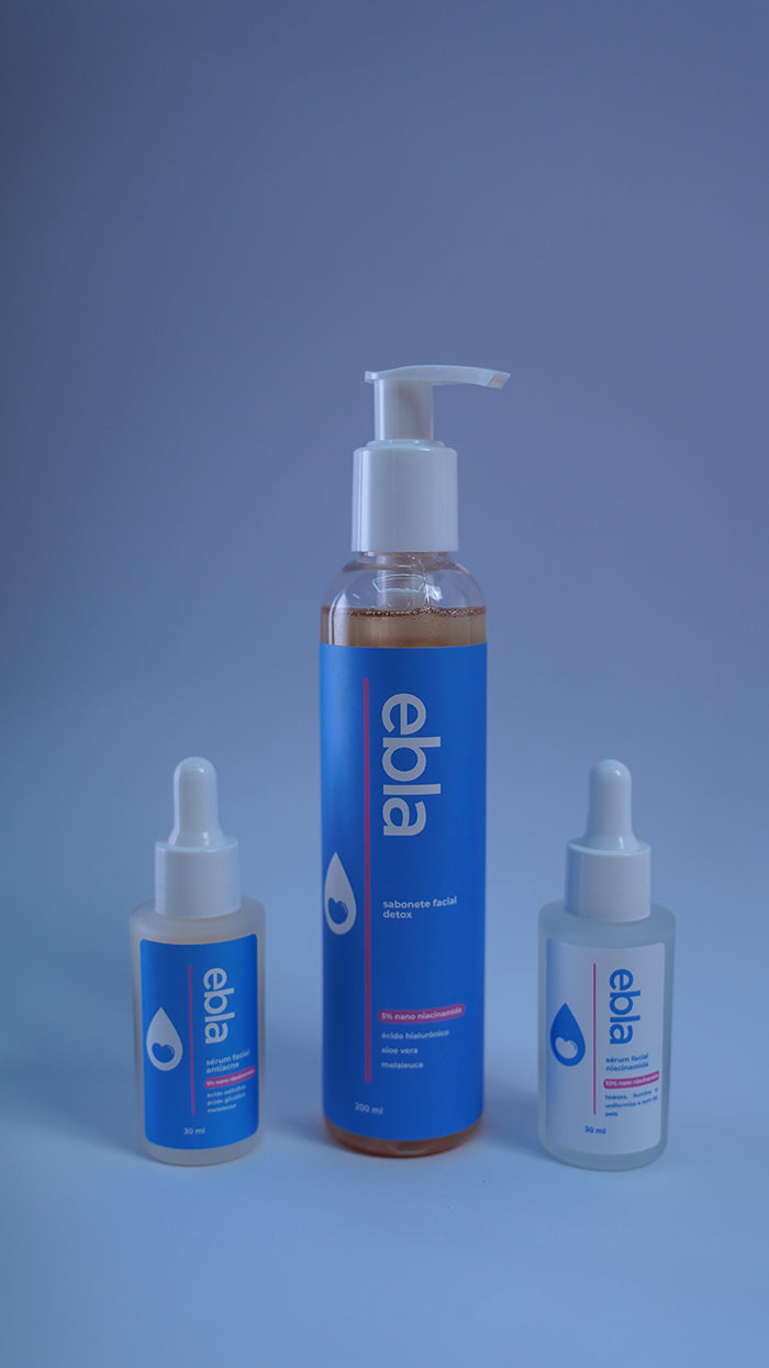 Kit Ebla 1 Sabonete Facial Detox + 1 Sérum Antiacne + 1 Sérum 10% nano niacinamida